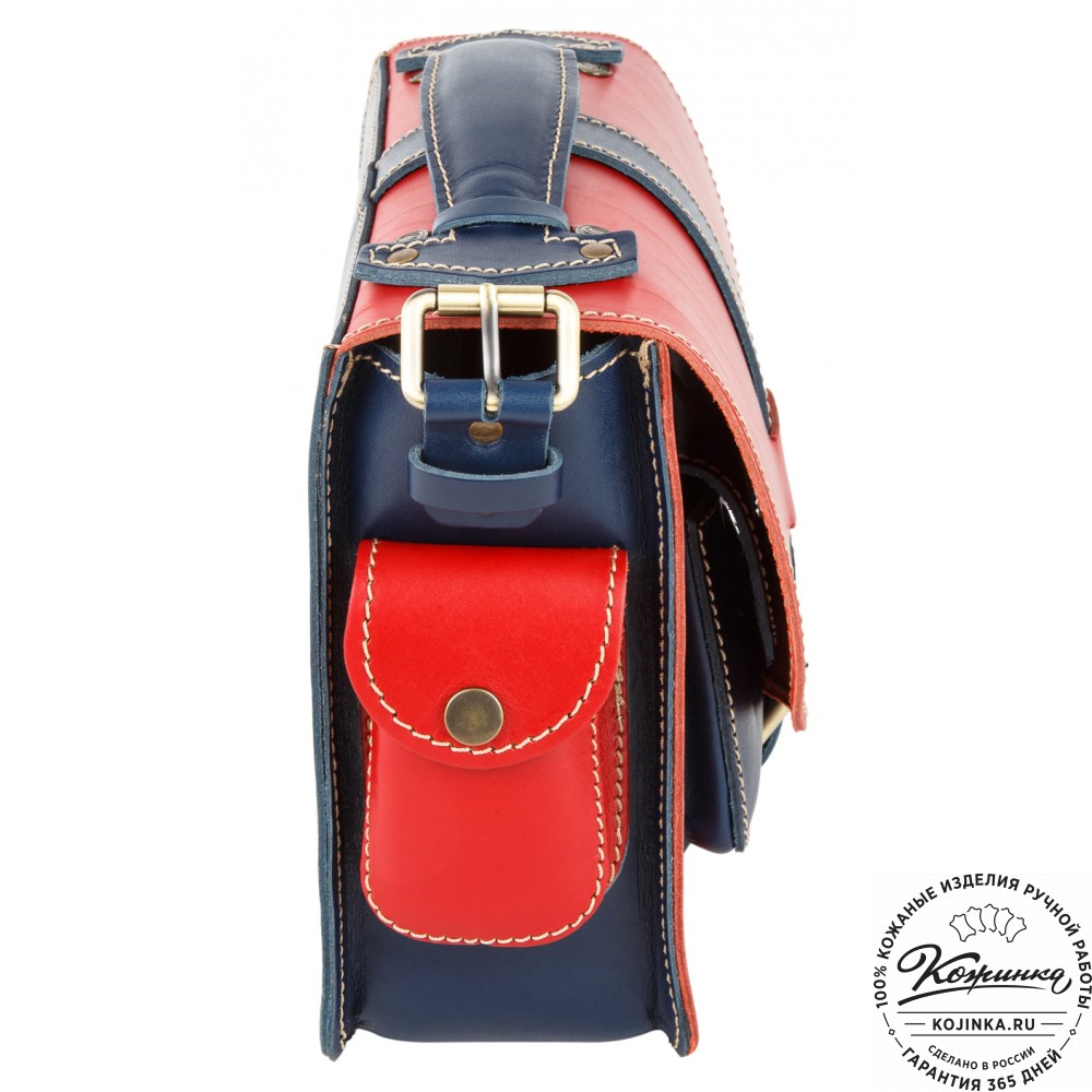 Кожаная  сумка "Виктория" (красная с синим)